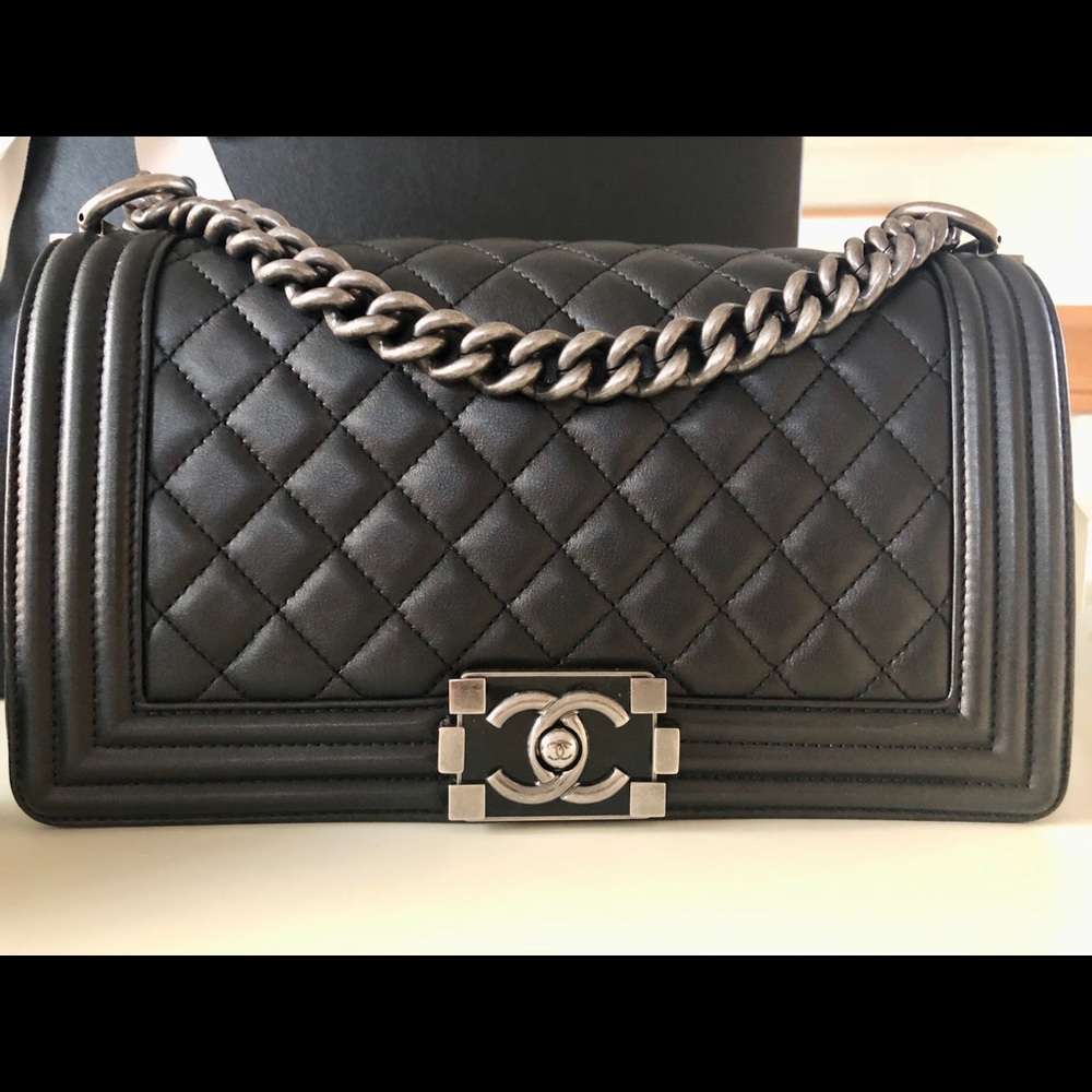 Chanel Old Medium Boy Black with Rutheniium